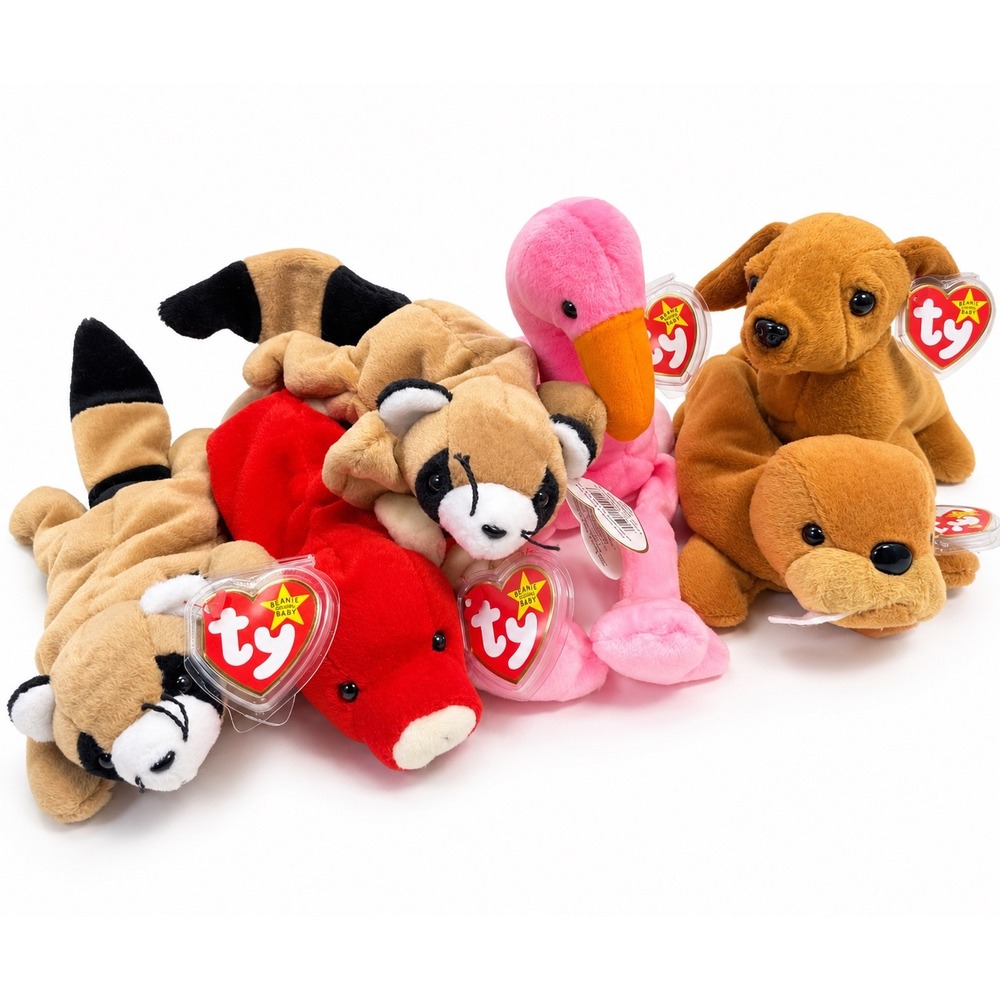 Ty Beanie Babies Lot of 6 Ringo Snort Pinky Weenie Jolly Vintage 1995 1996 Plush